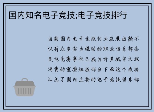 国内知名电子竞技;电子竞技排行